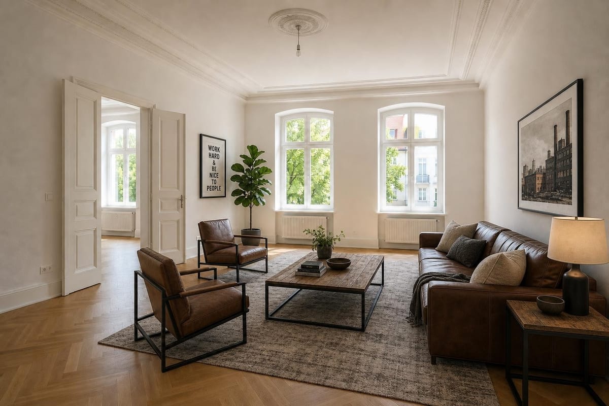 Empty room virtually staged in a Industrial Loft style