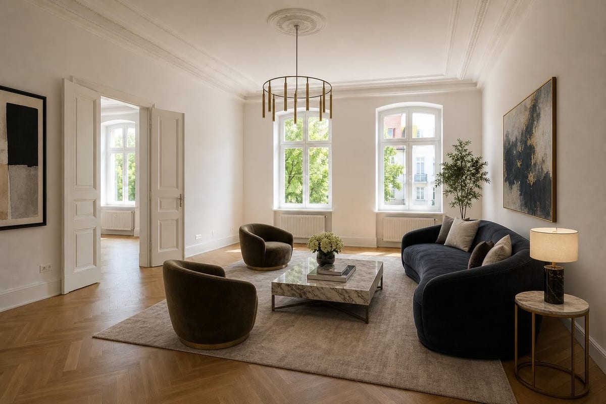 Empty room virtually staged in a Luxury Contemporary style
